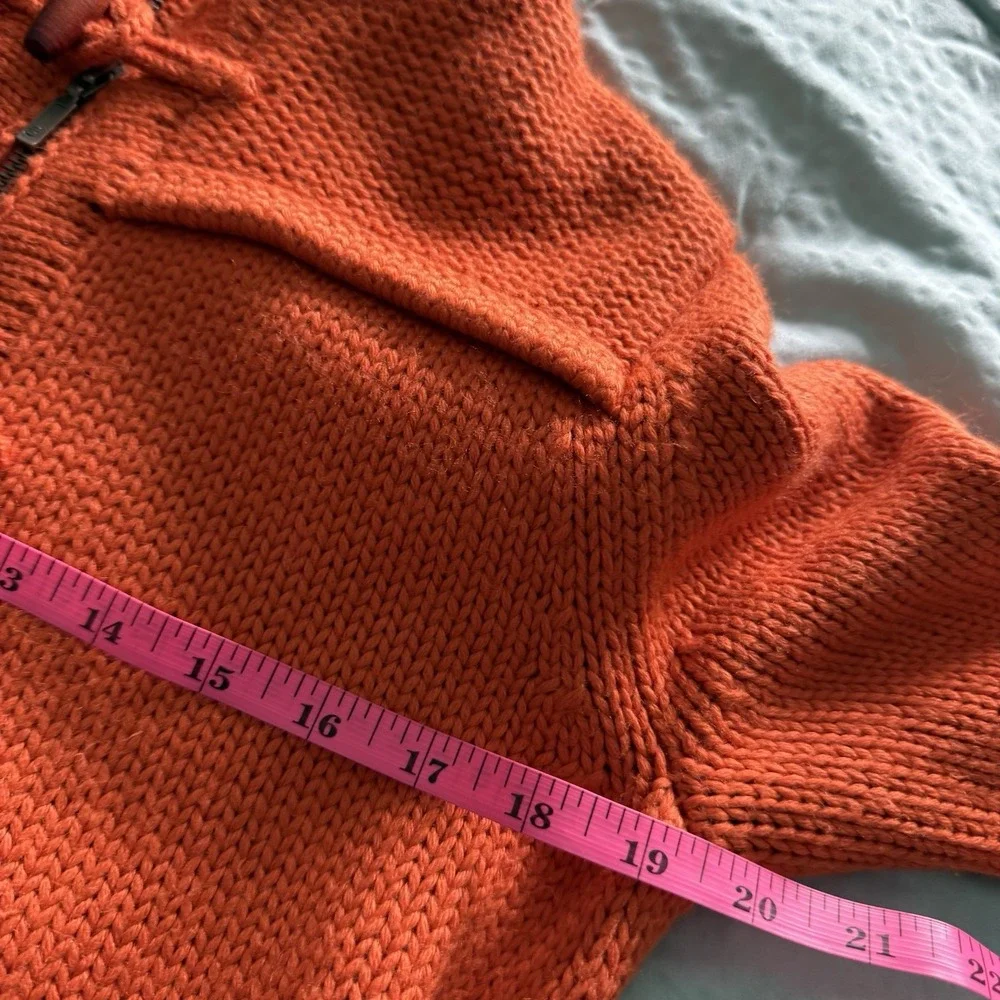 Eddie Bauer Vintage Chunky Wool Blend Knit Hooded Sweater Zip & Toggle 90s Sz M